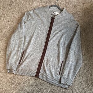 Joseph Abboud Men’s Gray/Brown Zip-Up Sweater with Brown Trim, 2XLT